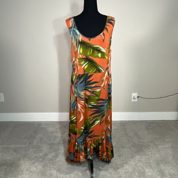 Soft Surroundings Maxi Dress Knit Ruffle Hem Fabiana Tropical  Hi-Low Sleeveless - Picture 1 of 13